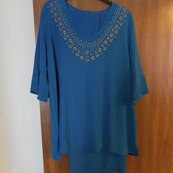 Susan Graver Style Short Sleeve Tunic Blouse & Wide Leg Pant Set 3XL