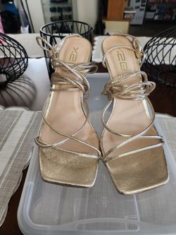 Womens Gold Lace Up Stiletto heels