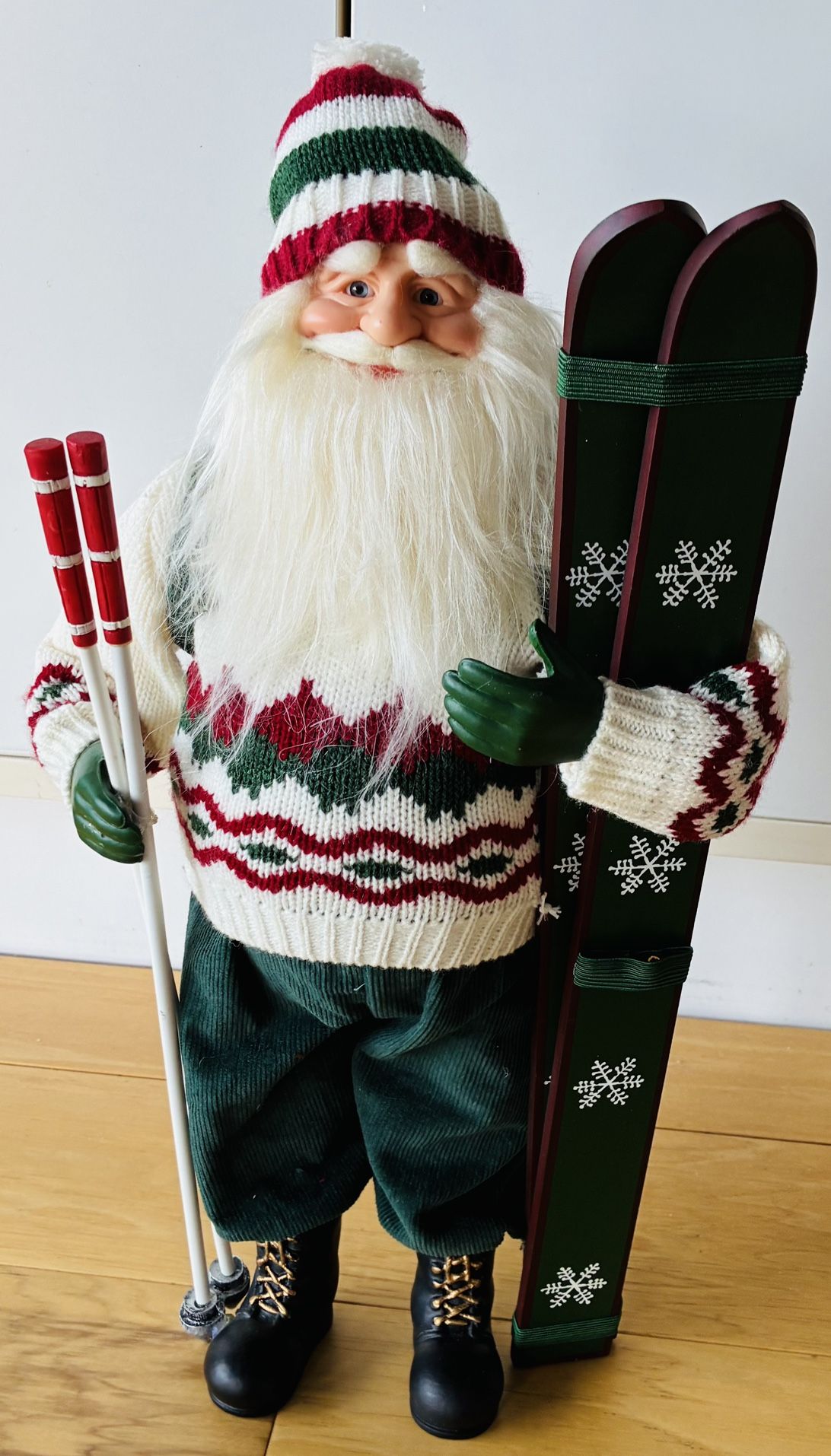 Santa Figure, 18” Tall, w/skis, Poles,backpack.