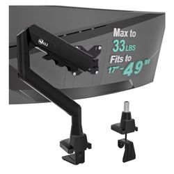 WALI Heavy Duty Single Monitor Arm for 17-49 Inch Flat Curved Ultrawide Screens, up to 33 Lbs, Adjustable Gas Spring Single Monitor Desk Mount for Hom