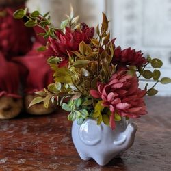 🐘 Gray Elephant Vase -Stacked Floral Arrangement