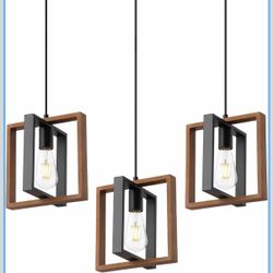 9MMML Wood Pendant Light Kitchen Island Set Of 3, Farmhouse Hanging Lamp With 62'' Height Adjustable Cord, Small Ceiling Pendant Light Fixture For Din