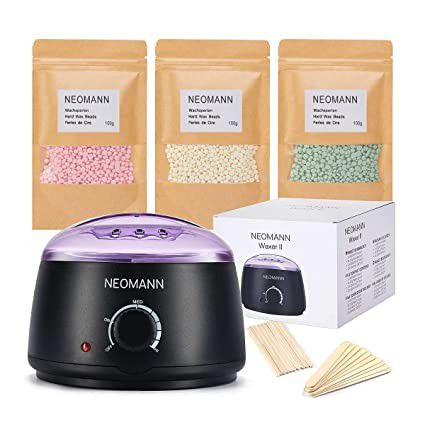 NEOMANN Waxer II Waxing Kit for Woman Non-Sticky, Teflon-Coated - Wax Warmer for Hair Removal incl. 300g Wax Beads, 20 Spatulas 