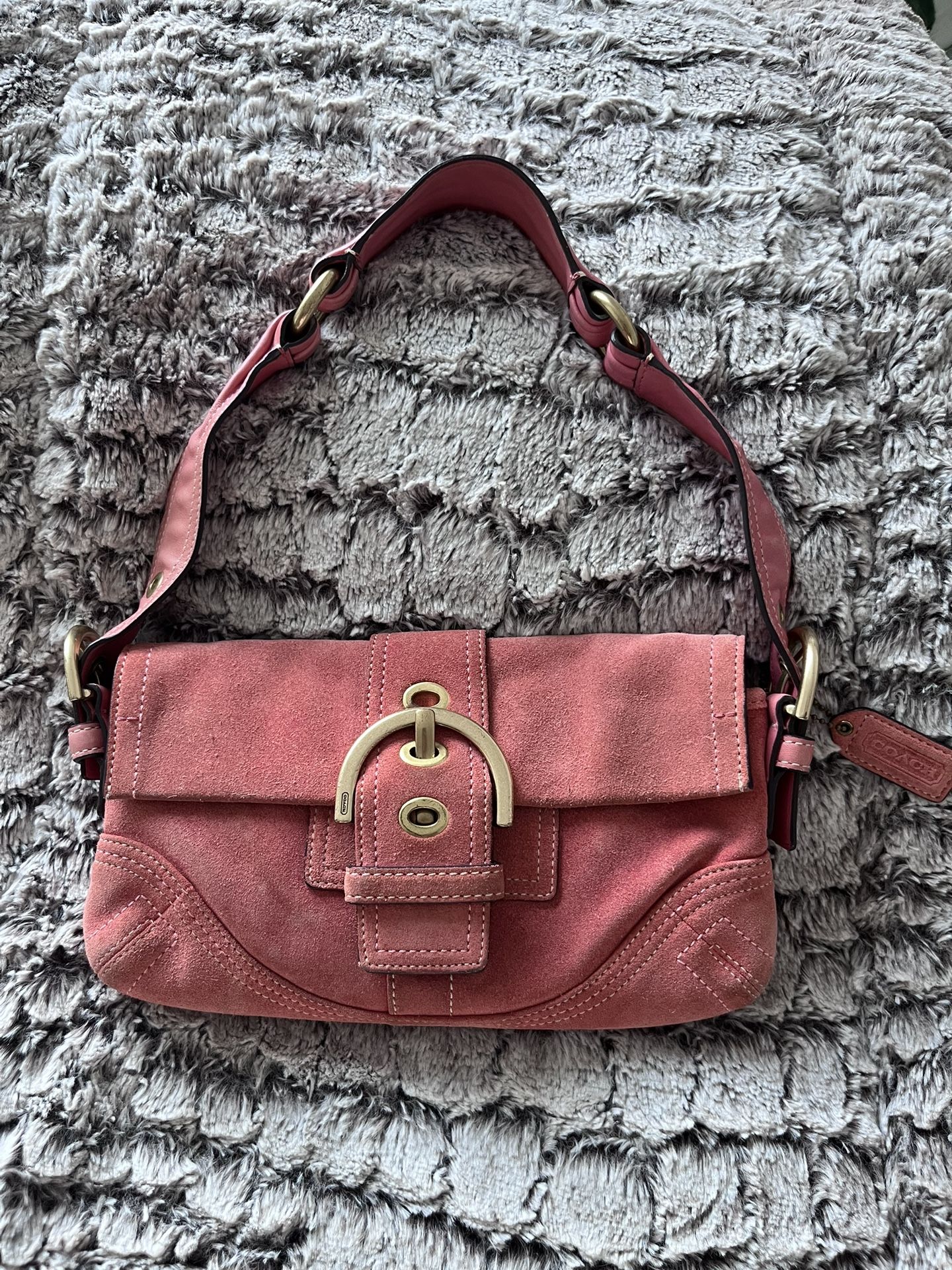 Coral Y2K Coach Vintage Suede Shoulder Bag 2000s Buckle Flap Purse