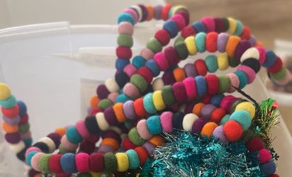 Lot, Set of 2 Like New Trader Joe Felted Wool Garlands Multicolored