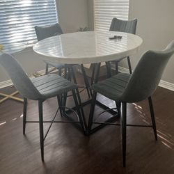 5 Piece Dining Set White Marble Table $425