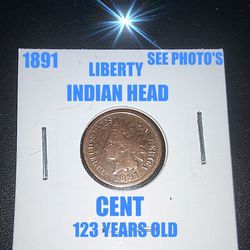 1891 LIBERTY INDIAN HEAD 123 YEAR OLD PENNY AS SHOWN ! SEE PHOTO'S !