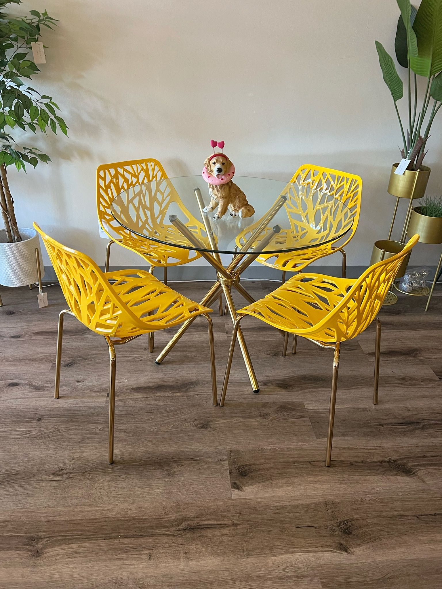 Yellow Gold Modern Glass Dining Set