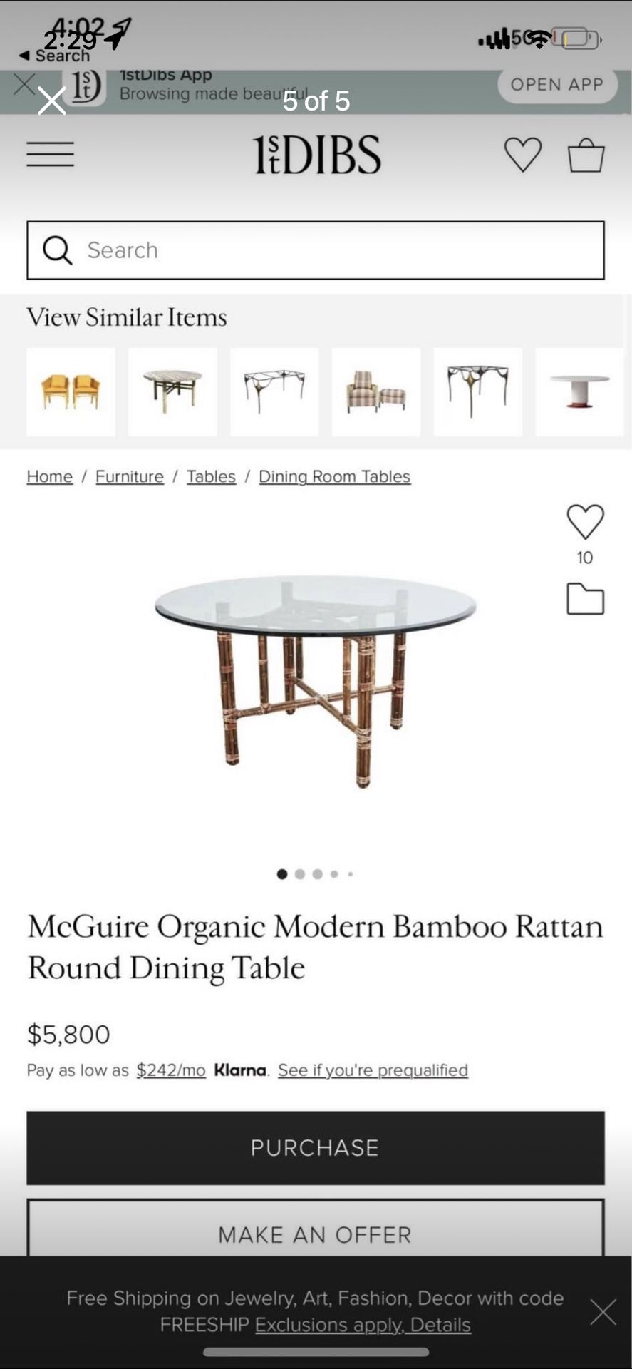 Round Bamboo, Rattan, and Glass Top Dining Table