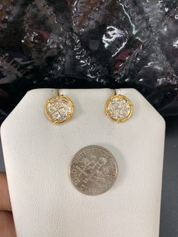 Atocha silver coin studs in gold bezel