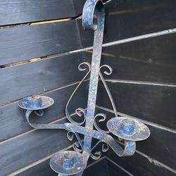 Rusty Blue Wall Candelabra Metal 