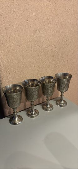 World Gift India Silver Plated Etched Goblets - Set of 4