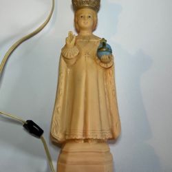 Vintage Jesus Infant of Prague Lighted Statue Blow Mold 12", Tested and Works