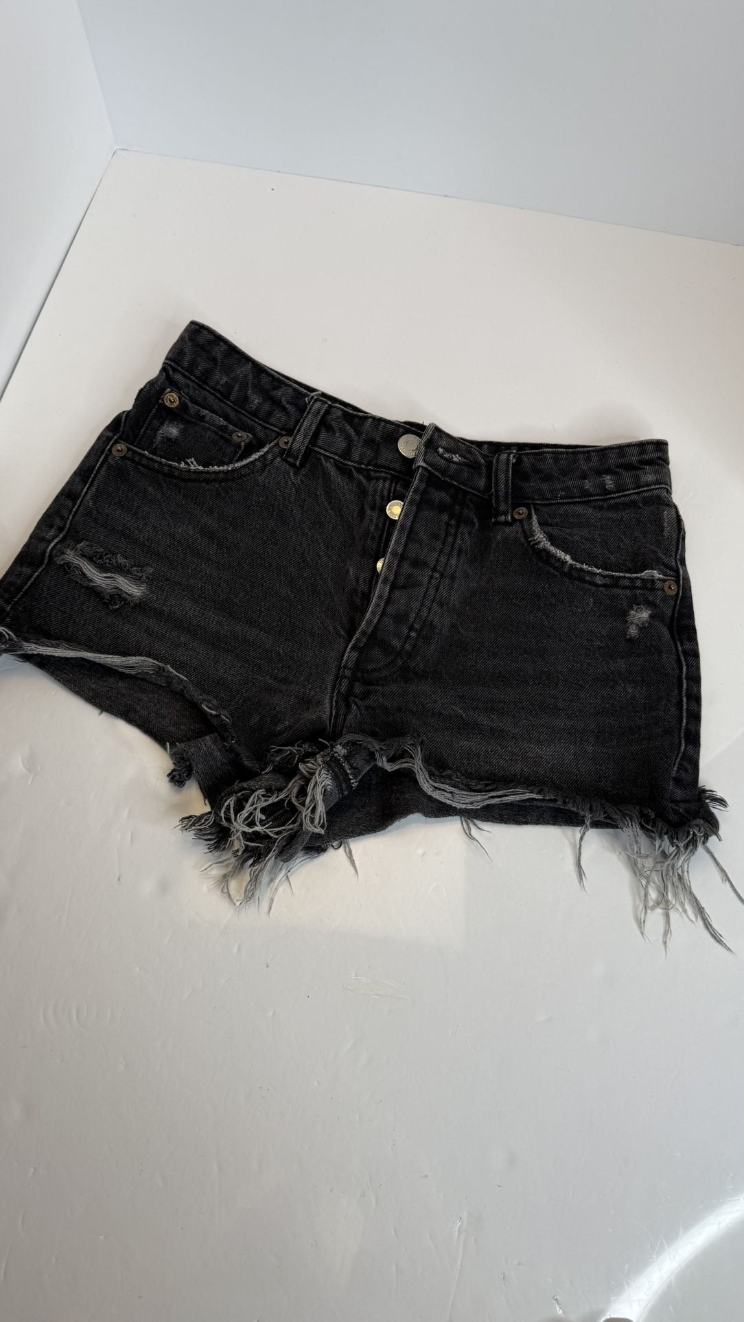 ZARA Black Denim Shorts Distressed Raw Hem Size 34 US 2
