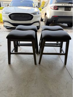 Set of 4 New Gray Upholstered Counter Stools – Modern Wood Frame Bar Stools