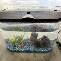 Fish Tank With Lid + Lights, Sponge Filter With Air Stone, Air Pump, Gravel And Tank Decor (fish not included)