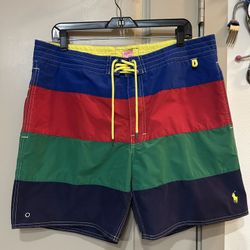 Ralph Lauren Polo Color Block Swim Mesh Lined Shorts Trunks Mens Size 36