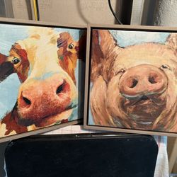 Cute Cow And Pig Canvas Art