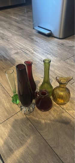 Vintage Mid-Century Colored Glass Vase Collection - Set of 6