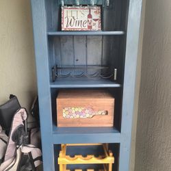 Blue Wooden Wine Book Shelf