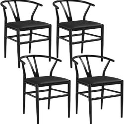 KS #070203 4pcs Metal Dining Chair Y-Shaped Backrest Chair PU leather Seat Solid Metal Arm Chairs, Black #611107