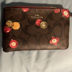 Coach Signature Christmas Print Wristlet Coin Purse