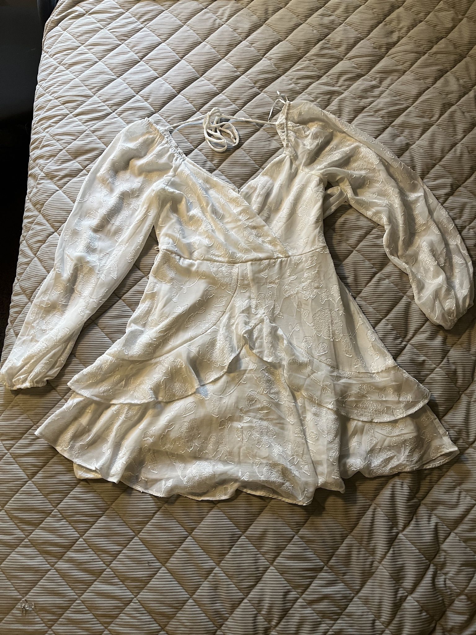 White Long Sleeve Ruffle Dress