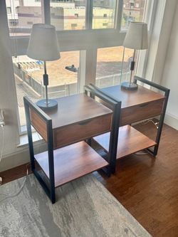 Wooden Nightstand Set (with lamps)
