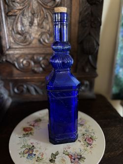 Vintage Cobalt Blue Decorative Glass Bottle 