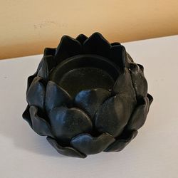 Matte Black Ceramic Lotus Flower Candle Holder