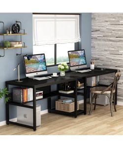 All new 78.7” 2 person desk with double  with bookshelf