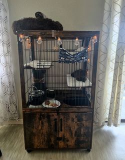 Cat cage wooden with hidden litter box enclosure Rustic Brown color
