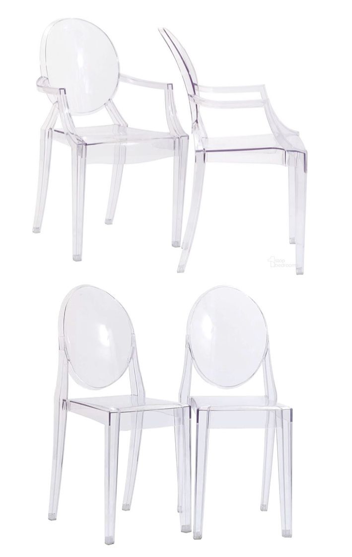 French Modern Acrylic Clear Chairs Set Of 4