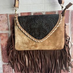 Fringe Crossbody Purse With Cowhide