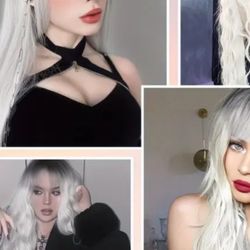 Blonde Bleach Grayish Wig New Synthetic Cap Or Pink