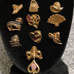 10 Gold Solid Pins/brooches …some With Pearl,rhinestones,or Vintage .All By Avon 