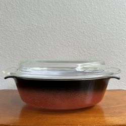 Vintage Anchor Hocking Fire King Baking Dish Casserole Dish with Lid Red Black Ombre 1 1/2 QT Retro Milk Glass