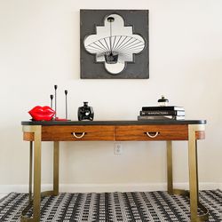 Mid-Century Modern Floating Top Desk With Brass Accent