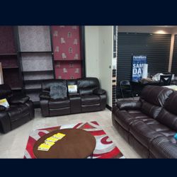 *Summer Sale Event*---Madrid Brown Leather Reclining 3 Piece Living Room Sets---Now $1599---Delivery And Easy Financing Available 