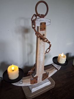 Anchor decoration with rechargeable candles.