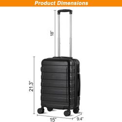 21-inch expandable suitcase with 360° swivel wheels and height-adjustable handle, Black