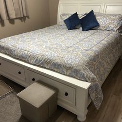 White Bed Frame and Mattress 