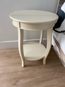 Cream Round Side Table with Lower Shelf