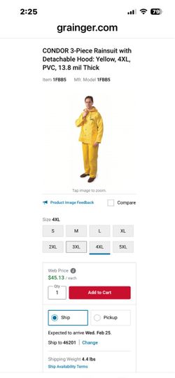 Condor 3-Piece Yellow PVC Rainsuit 4XL