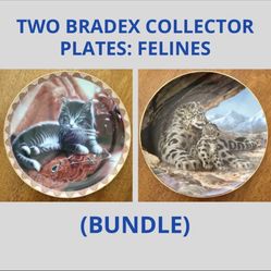 BRADEX Cat Emily In Emeralds & BRADEX The Snow Leopard Collector Plates | 2 Bradford Exchange Collectible Plates BUNDLE (EUC)