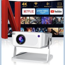 Mini Projector with WiFi 6 and Bluetooth 5.2, Portable Projector 4K Support, Auto Vertical Keystone 270° Rotatable, Compatible with Smartphone/TV Stic