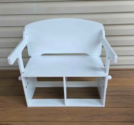 Children's bench converts to desk with storage