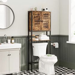 Over The Toilet Storage Cabinet, Bathroom Space Saver with Louver Door, Industrial Bathroom Cabinet Over Toilet, Easy to Assemble, Stable, Rustic Brow