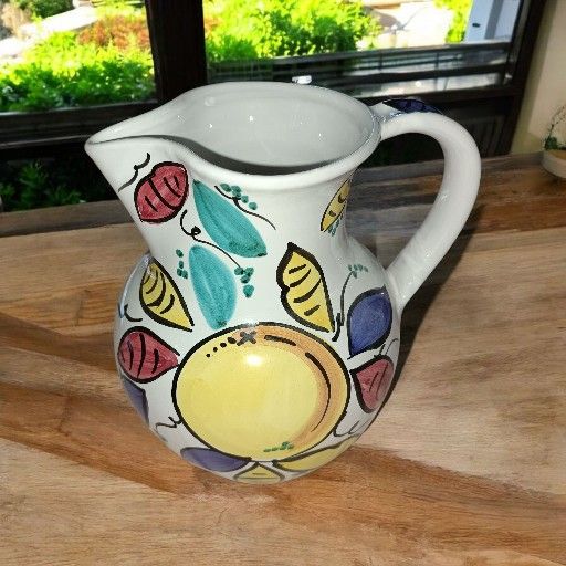 Vintage Pier 1 Imports Multicolor Hand Painted Pitcher. Made In Italy. Deruta-Style.
