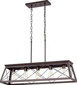 Farmhouse Linear Chandelier 5 Light Kitchen Island Pendant Lighting Industrial Metal Hanging Ceiling Light Fixture for Dining & Living Room